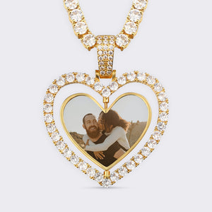 Custom Made Photo Heart Rotating Double-sided picture Pendant Necklace