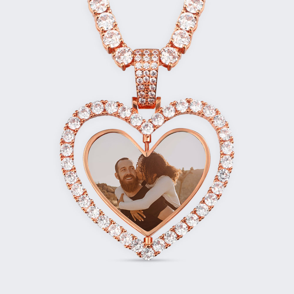 Custom Made Photo Heart Rotating Double-sided picture Pendant