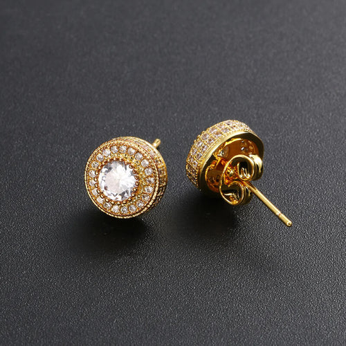 Iced CZ Round Studs Hip Hop Men's Earrings