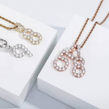 Load image into Gallery viewer, Iced Out Cubic Zirconia Numbers Initial Pendant Necklace rose gold color