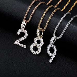 Iced Out Cubic Zirconia Numbers Initial Pendant with rope chain