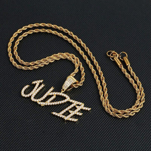 Iced Out Cursive Initial Letter Chain Necklace For Men with rope chain