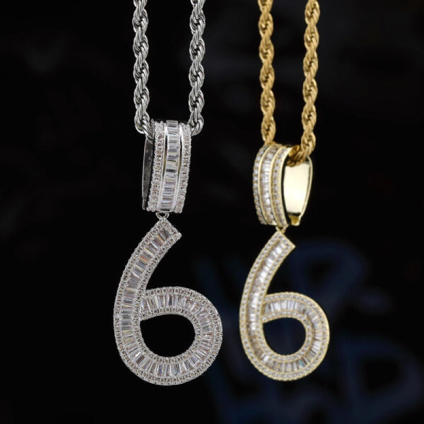 Iced Out Chain With Initial Number Pendant Necklace