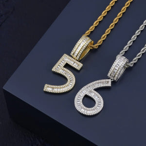 Iced Out Chain With Initial Number Pendant Necklaces