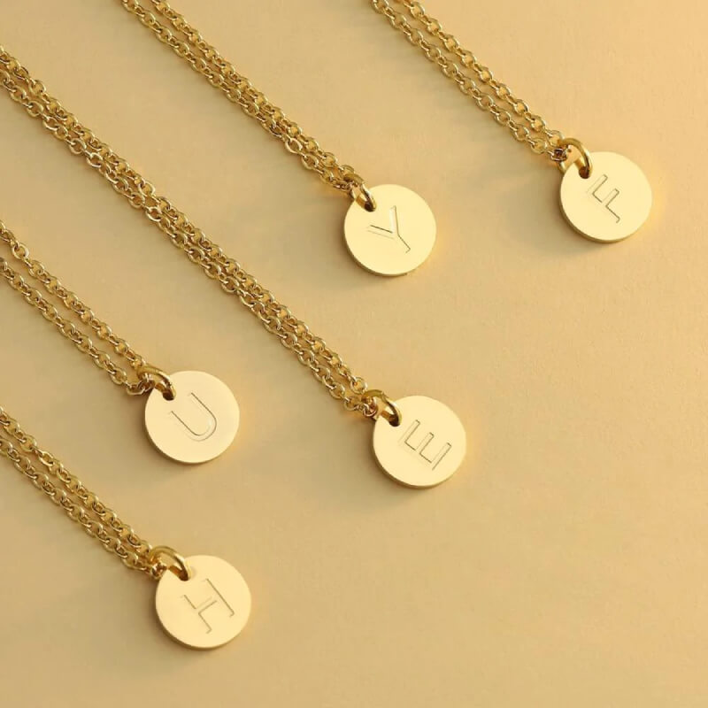 Initial Disc Necklace For Women With Adjustable Chains