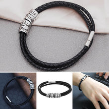 Load image into Gallery viewer, Leather bracelet For men with family names Silver