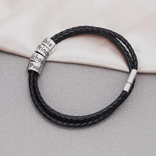 Load image into Gallery viewer, Leather bracelet For men with family names with silver color
