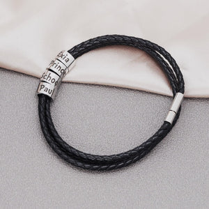 Leather bracelet For men with family names with silver color