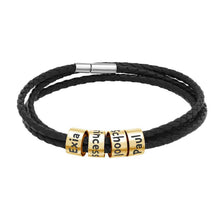 Load image into Gallery viewer, Leather bracelet For men with family names Gold
