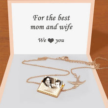 Load image into Gallery viewer, Memorial Photo Frame Engraved Message Necklace For Mom 18k Gold Plating