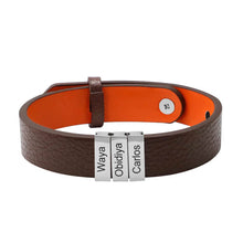 Load image into Gallery viewer, Mens Leather Bracelet With Name Beads