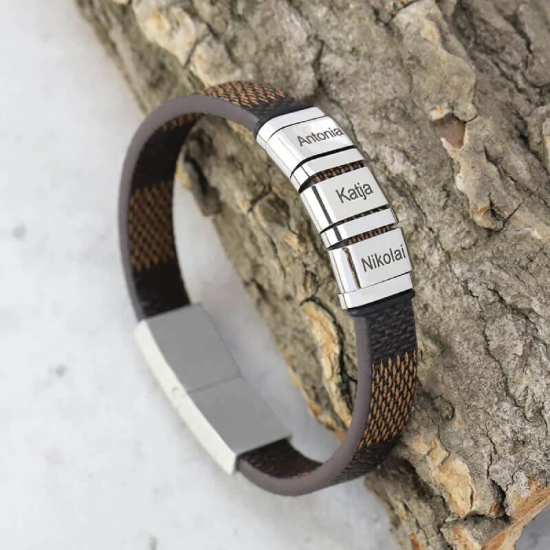 Mens Leather Bracelet With Names