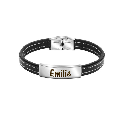 Mens Leather Name Bracelet - Gifts For Him Silver
