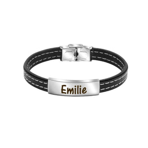 thumbnail image 2 of Personalised Engraved Leather Bracelet For Men – Stainless Steel, Adjustable, Custom Message 2 of 5