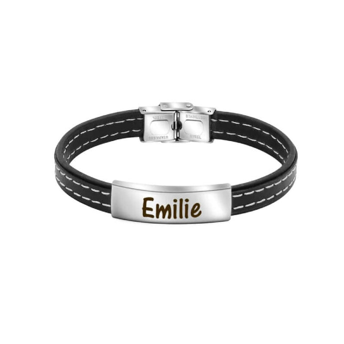 Mens Leather Name Bracelet - Gifts For Him Silver