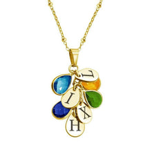 Load image into Gallery viewer, Multi-charm birthstone necklace for mom with 5 initials in gold finish