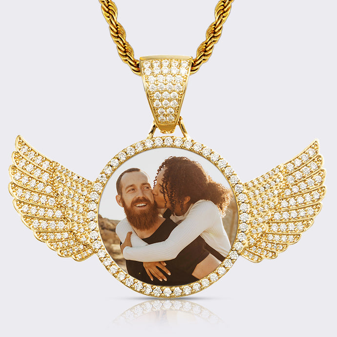 Custom 3D Photo Pendant Necklace With Angels Wings