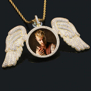 Custom Made Picture Pendant Medallions Necklace With Angel Wing