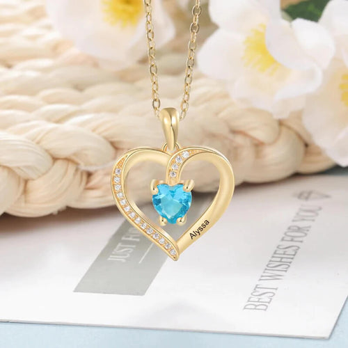 Personalize Heart Pendant Birthstone Necklace