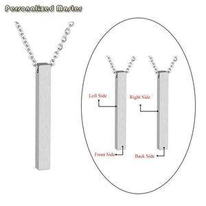 Personalized 3D Bar Necklace - Four Sides Engraved Pendant Necklace