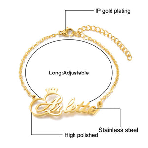 Personalized Anklet Bracelet With Crown Gold Plating