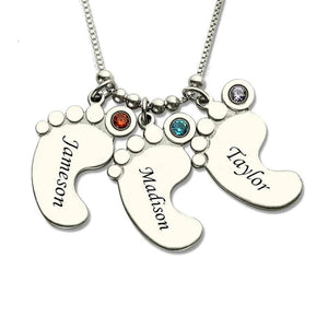 Personalized Baby Feet Name Necklace with Birthstone For Mother's
