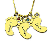 Load image into Gallery viewer, Personalized Baby Feet Name Necklace with Birthstone For Mother&#39;s