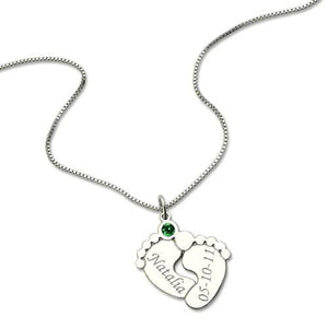 Personalized Baby Feet Necklace With Birthstones