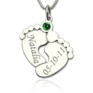 Personalized Baby Feet Necklace With Birthstones