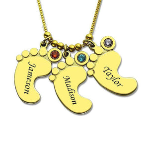 Personalized Baby Feet Necklace With Name For Mother's