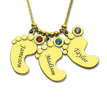 Load image into Gallery viewer, Personalized Baby Feet Necklace with Names &amp; Birthstones — A Keepsake for Mom