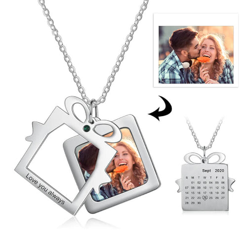 Personalized Calendar Necklace Photo Engraved Memory Pendant Necklace
