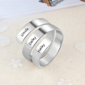 Personalized Engraved 3 Name Adjustable Ring