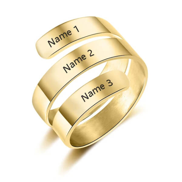 Personalized Engraved 3 Name Adjustable Ring