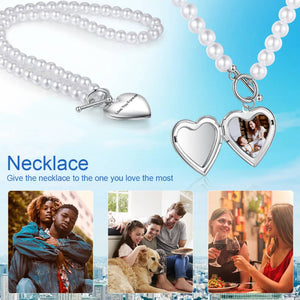 Personalized Engraving Pearl Necklace With Custom Photo Heart Locket