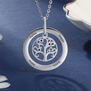 Personalized Family Tree Name Necklaces with 4 Birthstones
