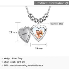 Load image into Gallery viewer, Personalized Heart Photo Locket Necklace With Engraving Name
