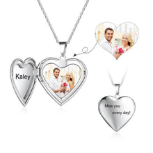Load image into Gallery viewer, Personalized Heart Photo Locket Necklace With Engraving Name