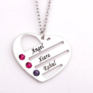 Personalized Mother's Heart Necklace with 3 Birthstones & Names
