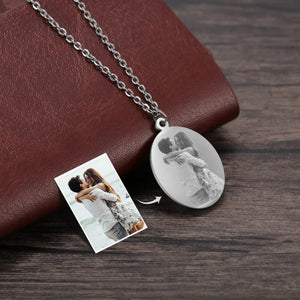 Personalized Stainless Steel Photo Oval Pendant Necklace