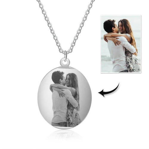 Personalized Stainless Steel Photo Oval Pendant Necklace