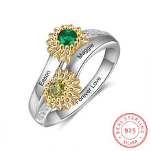 Load image into Gallery viewer, Personalized Sunflower Birthstone Rings With Engraved Name