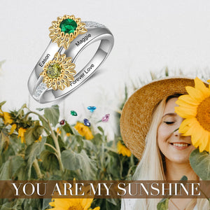 Personalized Sunflower Birthstone Rings With Engraved Name