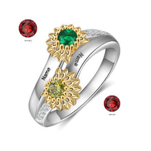 Load image into Gallery viewer, Personalized Sunflower Birthstone Rings With Engraved Name
