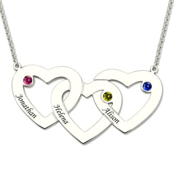 Personalized Triple Heart Necklace With Birthstones