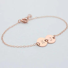 Load image into Gallery viewer, Personalized Two discs Initals Pendant Bracelet Rose Golden