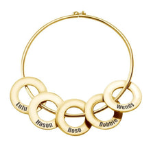 Load image into Gallery viewer, Personalized kids name bracelet for mom in gold with engraved name charms