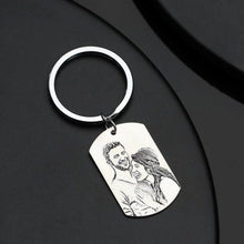 Load image into Gallery viewer, Personalized photo keychain for him on black background
