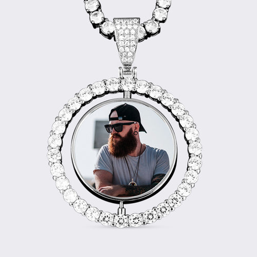 Personalized 3D Photo Double-Sided Rotating Medallions Pendant Necklace For Men