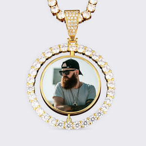 Personalized 3D Photo Double-Sided Rotating Medallions Pendant Necklace For Men